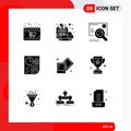 Mobile Interface Solid Glyph Set of 9 Pictograms of page, data, car, bars, find