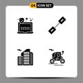 Mobile Interface Solid Glyph Set of 4 Pictograms of password, real, chain, linked, horse drawn vehicle