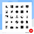 Mobile Interface Solid Glyph Set of 25 Pictograms of pin, pen, document, pencil, edit