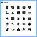 Mobile Interface Solid Glyph Set of 25 Pictograms of property, building, globe, apartment, exit