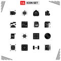 Mobile Interface Solid Glyph Set of 16 Pictograms of referee, hand, global, card, sale