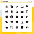 Mobile Interface Solid Glyph Set of 25 Pictograms of research, parking, fathers day, transport, good