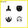 Mobile Interface Solid Glyph Set of Pictograms of rocket, money, space, mask, hearts