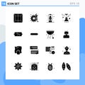 Universal Icon Symbols Group of 16 Modern Solid Glyphs of less, sale, travel, price, light Royalty Free Stock Photo