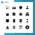 Mobile Interface Solid Glyph Set of 16 Pictograms of service, service, gear, hotel, bellhop