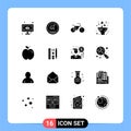 Mobile Interface Solid Glyph Set of 16 Pictograms of study, education, bicycle, apple, love