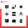 Mobile Interface Solid Glyph Set of 9 Pictograms of switch, book, nature, headphone, music