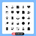 Mobile Interface Solid Glyph Set of 25 Pictograms of world, earth, loud hailer, skipping, jumping
