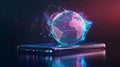 Mobile internet and high speed internet connections to the world wide web over hologram earth consisting of light dots Royalty Free Stock Photo