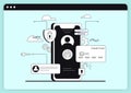 Mobile Internet Secutiry, fingerprint identification, internet security concept. Flat design vector Royalty Free Stock Photo