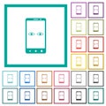 Mobile iris scanner flat color icons with quadrant frames