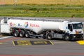 Mobile kerosine refueling vehicle driving on the tarmac of Eindhoven Airport. The Netherlands - June 29, 2019