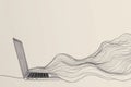 A mobile laptop computer was opened. The device was intended for work. The logo was a single continuous line, hand-drawn