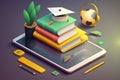 Mobile learning concept - tablet and textbooks