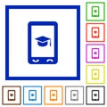 Mobile learning flat framed icons Royalty Free Stock Photo