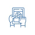Mobile learning line icon concept. Mobile learning flat  vector symbol, sign, outline illustration. Royalty Free Stock Photo