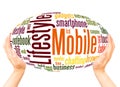 Mobile lifestyle word cloud hand sphere concept