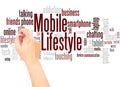 Mobile lifestyle word cloud hand writing concept Royalty Free Stock Photo