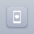 Mobile like, love, gray vector button with white icon