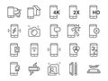 Mobile line icon set. Included the icons as smartphone, memory, battery, filter, screen, power, charger and more.