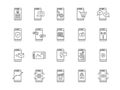 Mobile line symbols. Cellphone payment. Screen lock icons. Statistics smartphone function. Setting and search gear