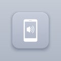 Mobile loudness, gray vector button with white icon