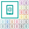 Mobile mailing flat color icons with quadrant frames