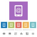Mobile mailing flat white icons in square backgrounds