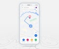 Mobile map GPS navigation app, Smartphone map application and red pinpoint screen, App search map navigation, Technology map city
