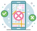 Mobile Map Navigation Icons Showing Wrong and Right Directions with Checkmark and Cross Symbols Royalty Free Stock Photo