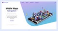 Mobile maps Navigation, And tracking concept. Isometric city map, App design, Infographic. Template landing page for website. 3d