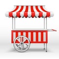 Mobile market stall with wheels. Blank farmer market cart vector template