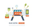Mobile marketing concept. Online shopping. Shopping basket. Royalty Free Stock Photo