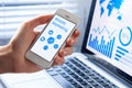 Mobile marketing and customer data analytics concept, smartphone screen