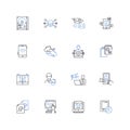 Mobile marketing line icons collection. SMS, Apps, Push, Geolocation, QR code, Social, Video vector and linear