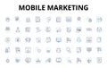 Mobile marketing linear icons set. Texts, SMS, MMS, Push, App, In-app, Geolocation vector symbols and line concept signs