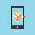 Mobile marketing and targeting. Smartphone with dartboard in the