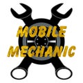 Mobile Mechanic with Tire and Two Wrenches Royalty Free Stock Photo