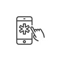 Mobile medicine shopping line icon