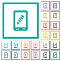 Mobile memo flat color icons with quadrant frames