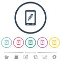 Mobile memo flat color icons in round outlines