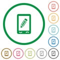 Mobile memo flat icons with outlines