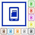 Mobile memory card flat framed icons Royalty Free Stock Photo