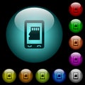 Mobile memory card icons in color illuminated glass buttons Royalty Free Stock Photo