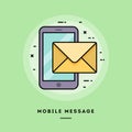 Mobile message, flat design thin line banner.