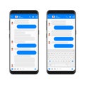 Mobile modern ui kit messenger on the smartphone screen. Chat app template with empty chat bubbles with mobile keyboard Royalty Free Stock Photo