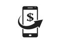 Mobile money icon. dollar sign and transfer arrow on mobile phone. financial and smartphone payment symbol