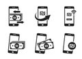 Mobile money icon set. smartphone and israeli sheqel sign. mobile payment and money transfer symbols