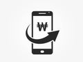 Mobile money icon. south korean won sign. financial and smartphone payment symbol for web design
