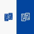 Mobile, Money, Payment, PeerToPeer, Phone Line and Glyph Solid icon Blue banner Line and Glyph Solid icon Blue banner